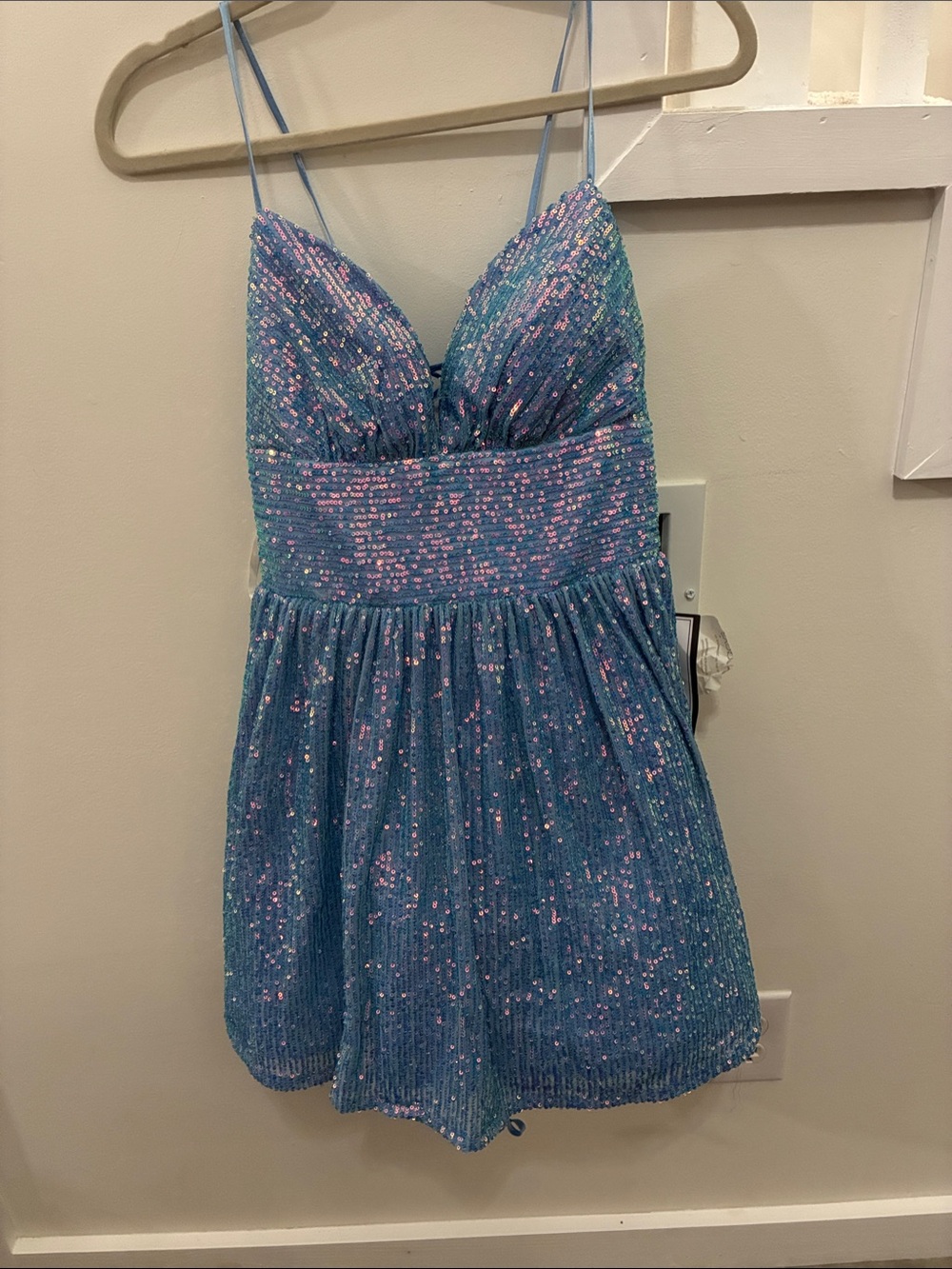 NWT b.Darlin blue Sequin jr 13/14 prom Dress with Spaghetti Straps